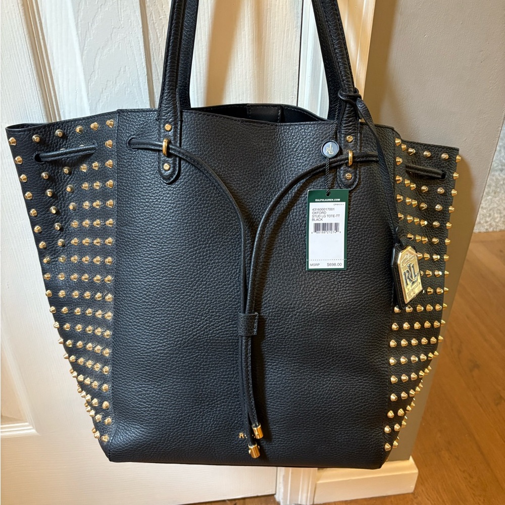 Gold Studded Black Tote Bag